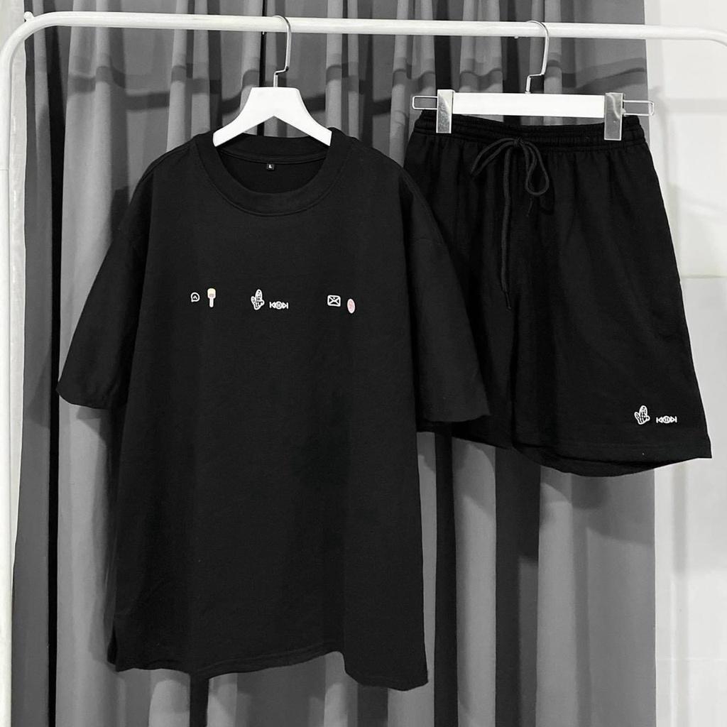 Set Quần Short + Áo Phông icon Ullzang , Bộ đồ short ống rộng kèm phông tay lỡ