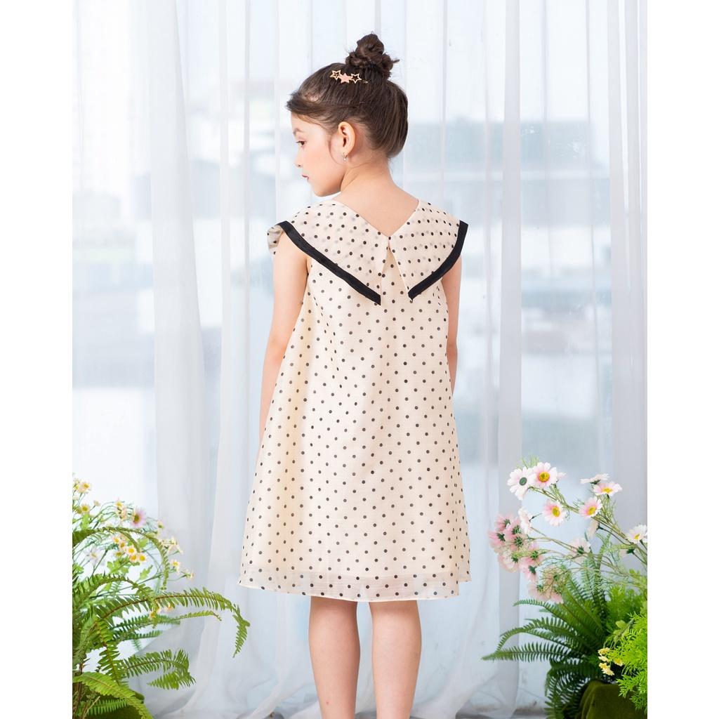 Đầm chấm bi bé gái BYZU chất liệu tơ cotton, váy thiết kế nổi bật với chiếc nơ to