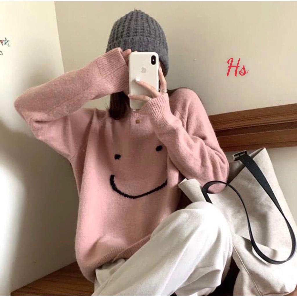 Áo Nỉ Dài Tay Unisex Mặt Cười Dáng Rộng