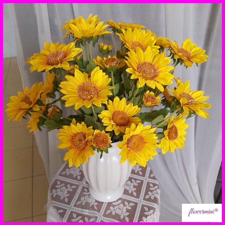 Lọ hoa hướng dương cao cấp siêu đẹp trang trí phòng khách tươi sáng, bình hoa giả decor nội thất Flowermini