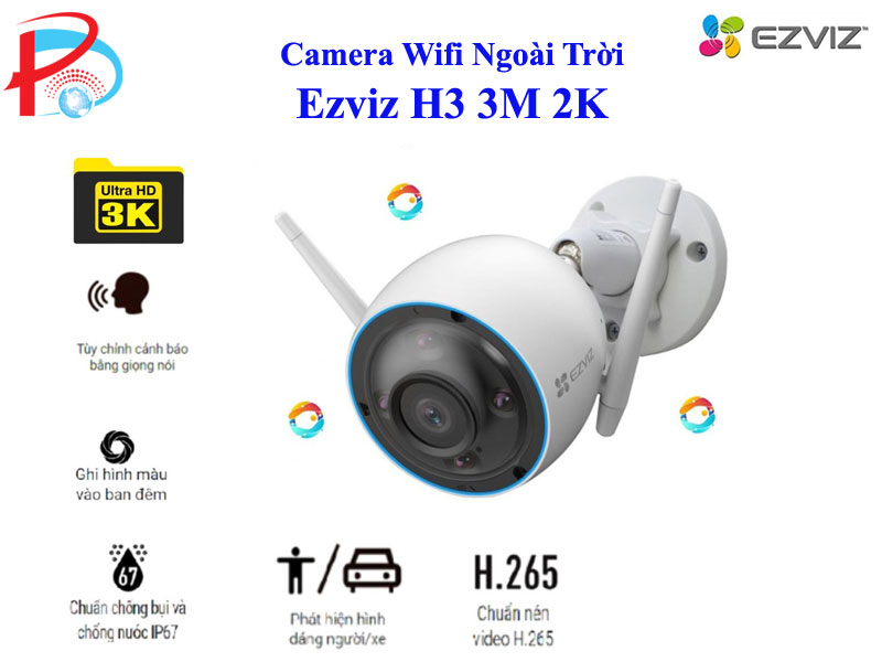  Camera Wi-fi EZVIZ H3 2K (3MP) & 3K (5MP), Ngoài Trời, Ghi Hình Màu Ban Đêm, Đàm Thoại, Chống Nước IP67, Nén H265 - Hàng Chính Hãng