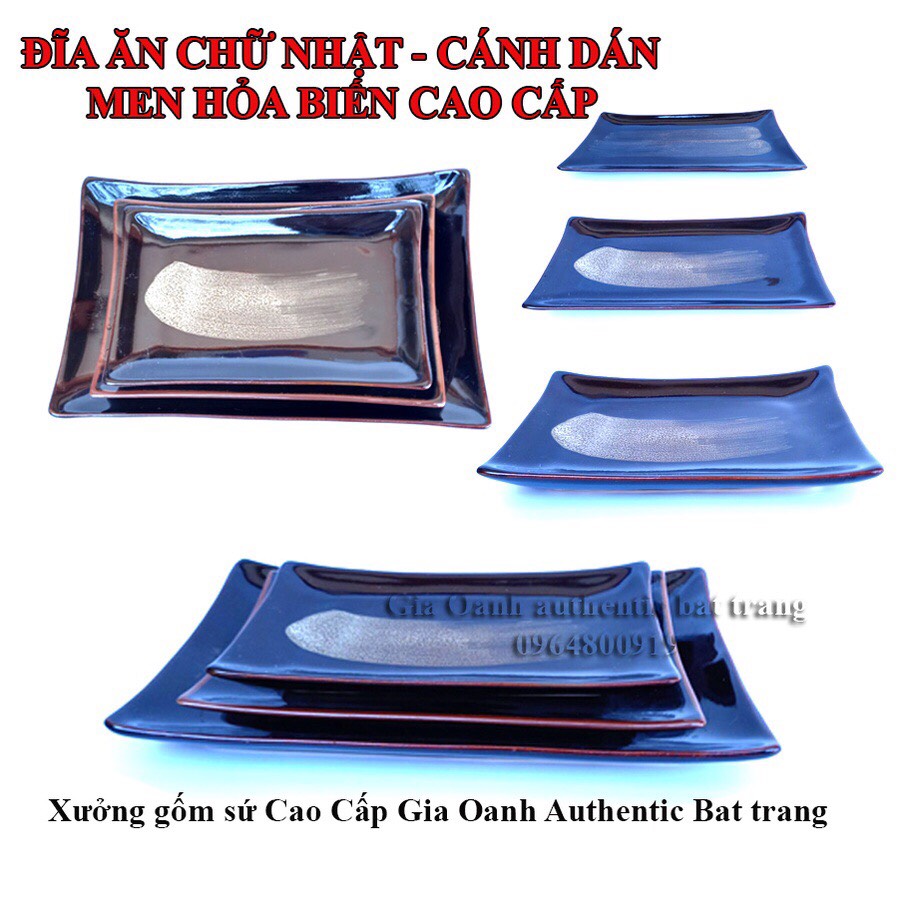 Khay, Dĩa ăn chữ nhật màu cánh dán - Men hỏa biến cao cấp đẹp và sang trọng - Xưởng gốm sứ Gia Oanh Authentic bat trang