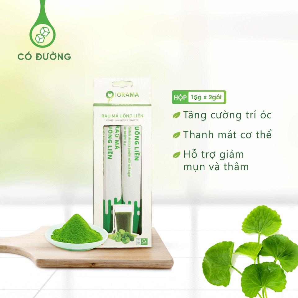 Hộp 2 gói x 15g Rau Má Uống Liền ORAMA Có Đường Nguyên Chất Sấy Lạnh - Thanh nhiệt, mát gan, giảm mụn - bỏ túi, tiện lợi