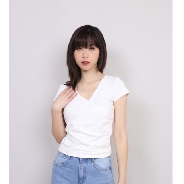 Áo Thun Nữ Cổ Chéo Nhún Eo Thời Trang, Áo Phông Nữ Cổ Tim Rúm Eo CT Women