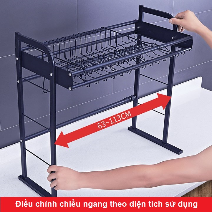 Kệ, Giá Úp Chén Đĩa Đặt Trên Bồn Rửa Bát, Tiết Kiệm Không Gian Nhà Bếp, Có Gía Để Dao, Đũa Thìa Và Để Thớt Chất Liệu Inox 304