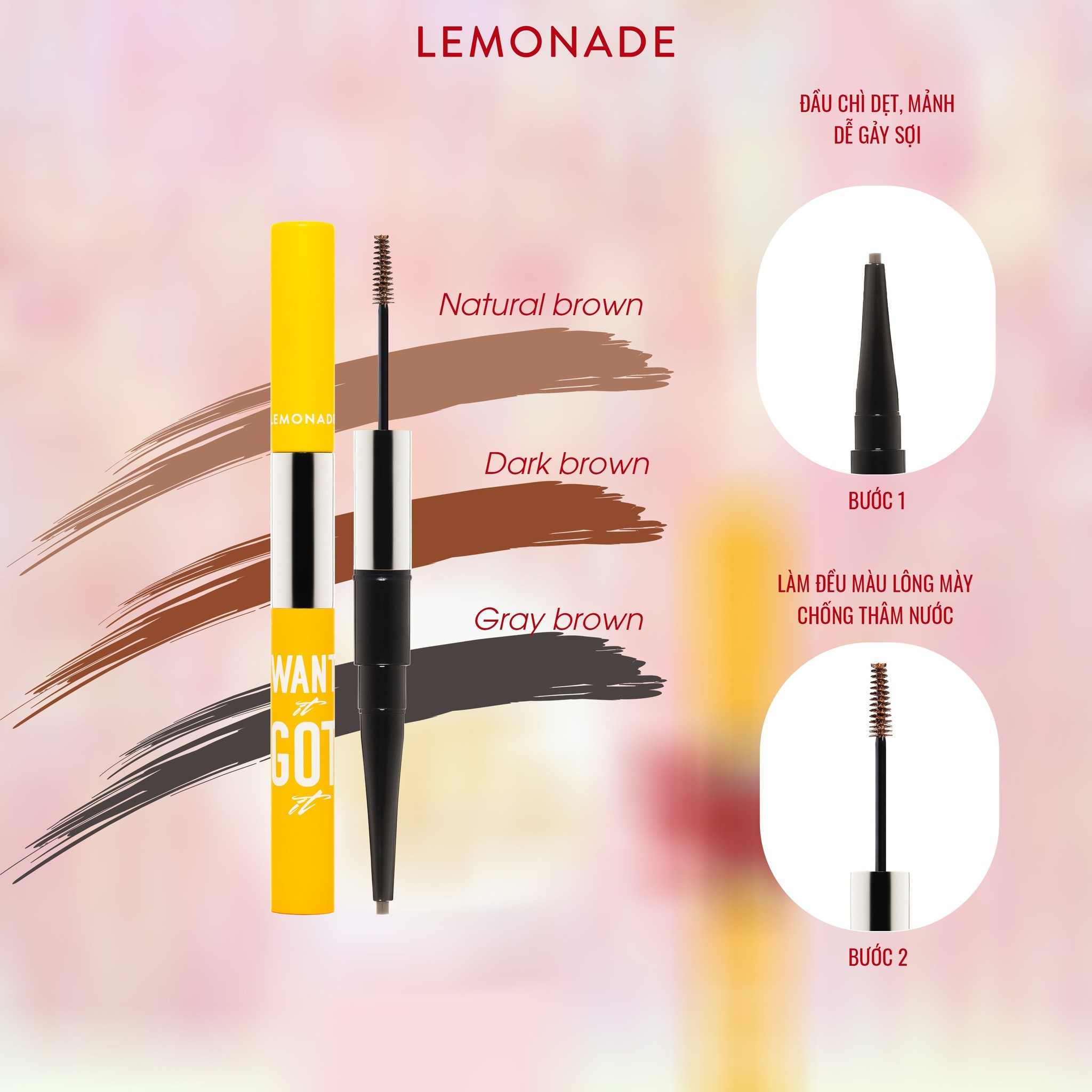 Combo Lemonade Bảng phấn mắt Aesthetic Eyeshadow Palette 8.8g và Chì kẻ mày 2 đầu Want It Got It 2.75g