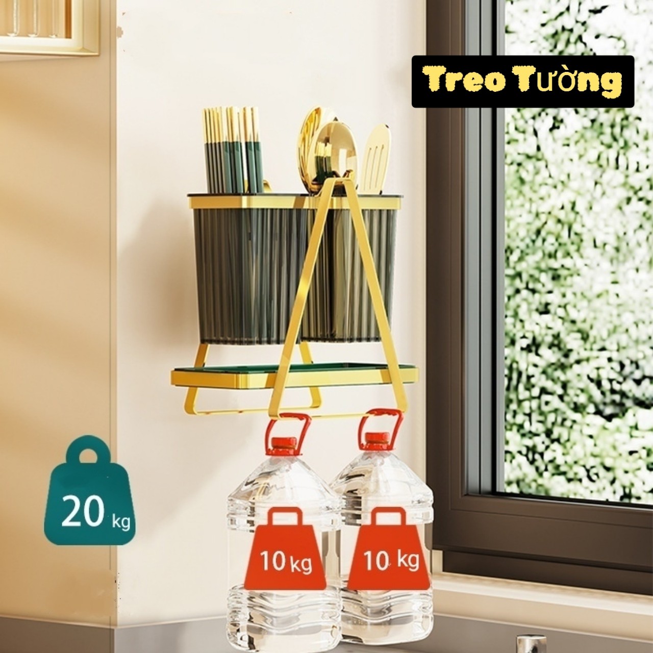 Kệ Đựng Đũa Thìa Dĩa 2 Ngăn xanh cổ vịt Inox 304 Cao Cấp - Có Thể Dán Tường