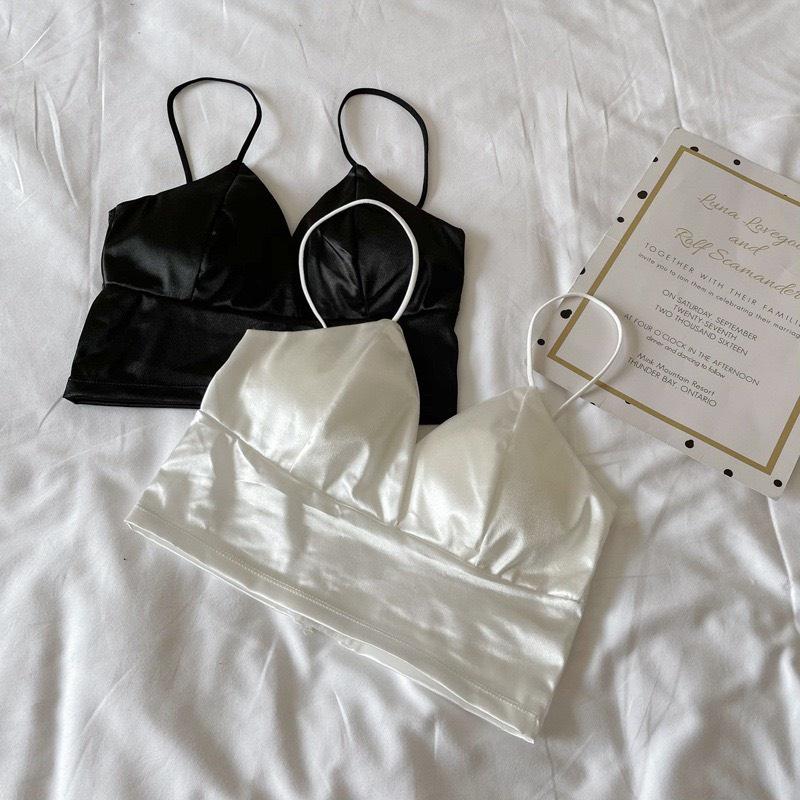 Áo bra Áo lót nữ bralette satin có 8 khóa cài sau trơn mịn ren quyến rũ 0074