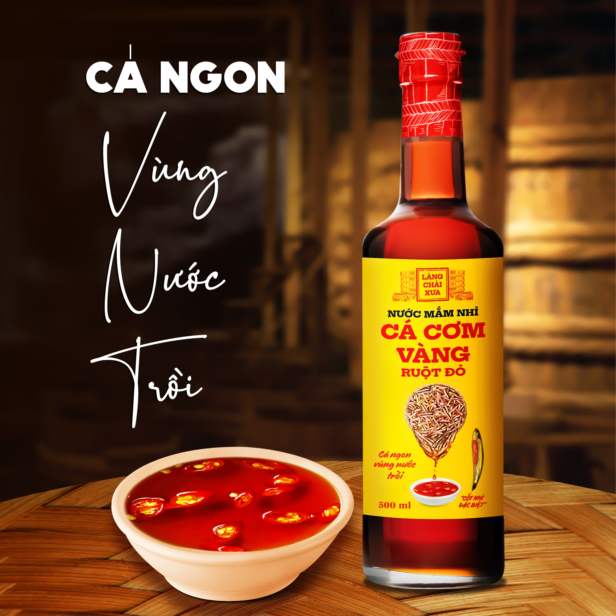 [KF] Thùng 6 chai Nước mắm nhỉ cá cơm ruột đỏ Làng Chài Xưa 500ml cá cơm vàng ngon vùng nước trồi 300 năm truyền thống chai thủy tinh