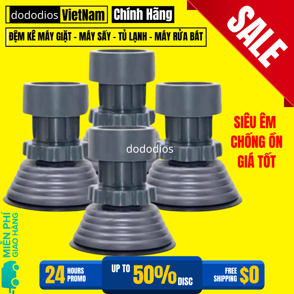 Bộ 4 Miếng Đế Đệm Cao Su Lót Kê Chân Máy Giặt Chống Rung Ồn, Chống Rỉ Sét - Chính Hãng dodosios