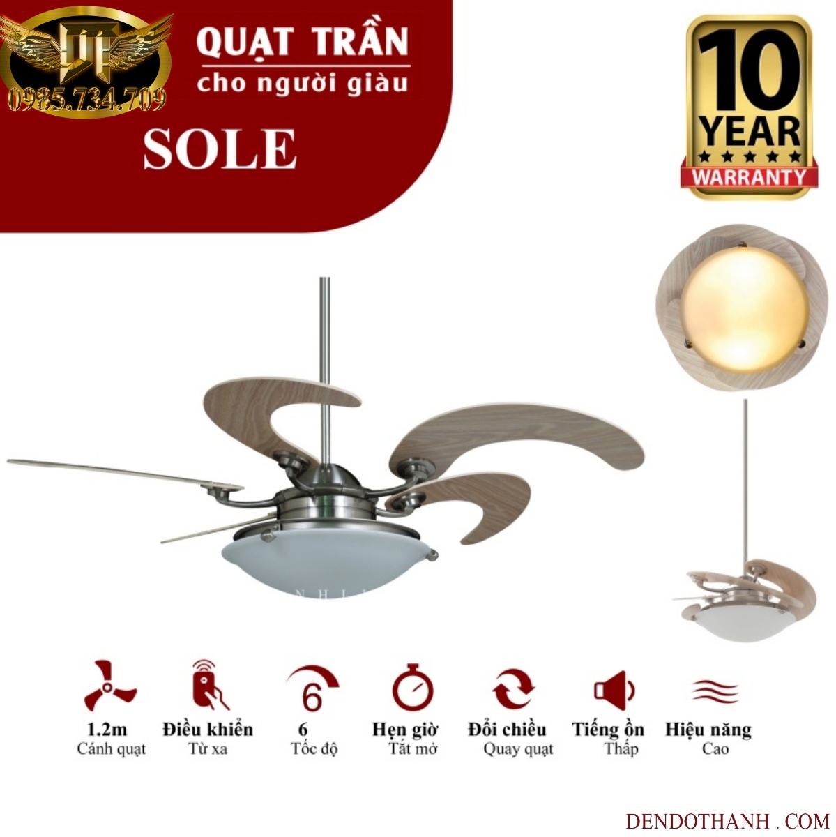 Quạt trần MR VŨ sole quạt trần cho người giàu mẫu dấu cánh cụp xoè cao cấp QTD