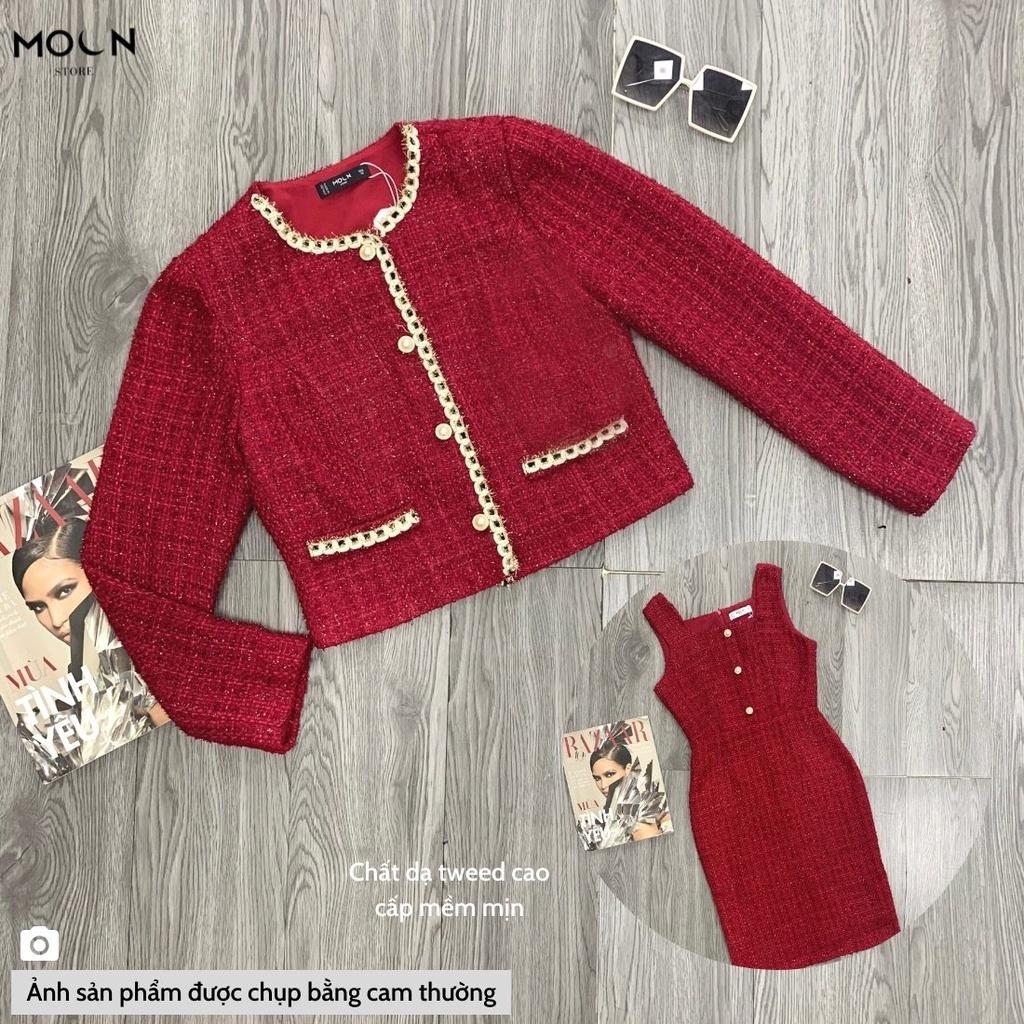 Set áo váy công sở nữ chất dạ tweed sang trọng mặc đi làm tôn dáng tôn da MSB422 MOON STORE