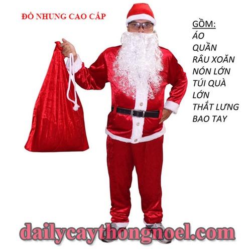 Bộ quần áo ông già Noel người lớn bằng nhung Cao cấp - Đủ size