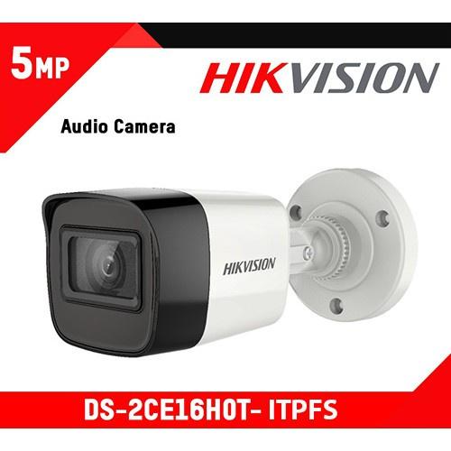 Camera HD-TVI hồng ngoại 30m (4 in 1) 5MP tích hợp micro thu âm thanh HIKVISION DS-2CE16H0T-ITPFS (Hàng chính hãng)