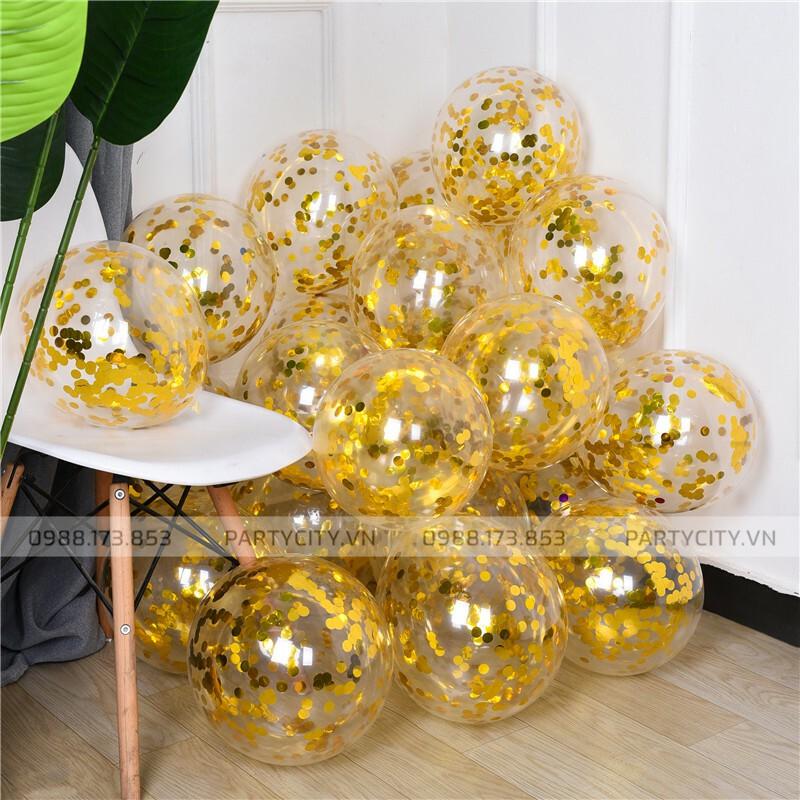Set 5 bóng bay Sequin trong suốt có nhũ kim tuyến bên trong trang trí sinh nhật, phòng cưới