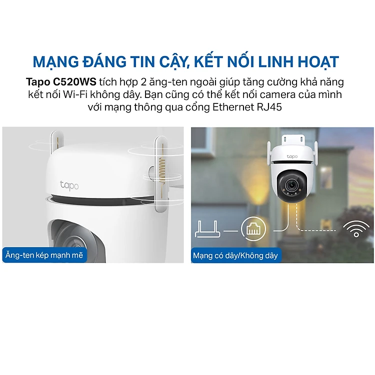 Camera WiFi TP-Link Ngoài trời Tapo C510W / C520WS - Độ phân giải 2K, Quay Quét 360 Độ, Chống Nước, Báo động âm thanh - HÀNG CHÍNH HÃNG