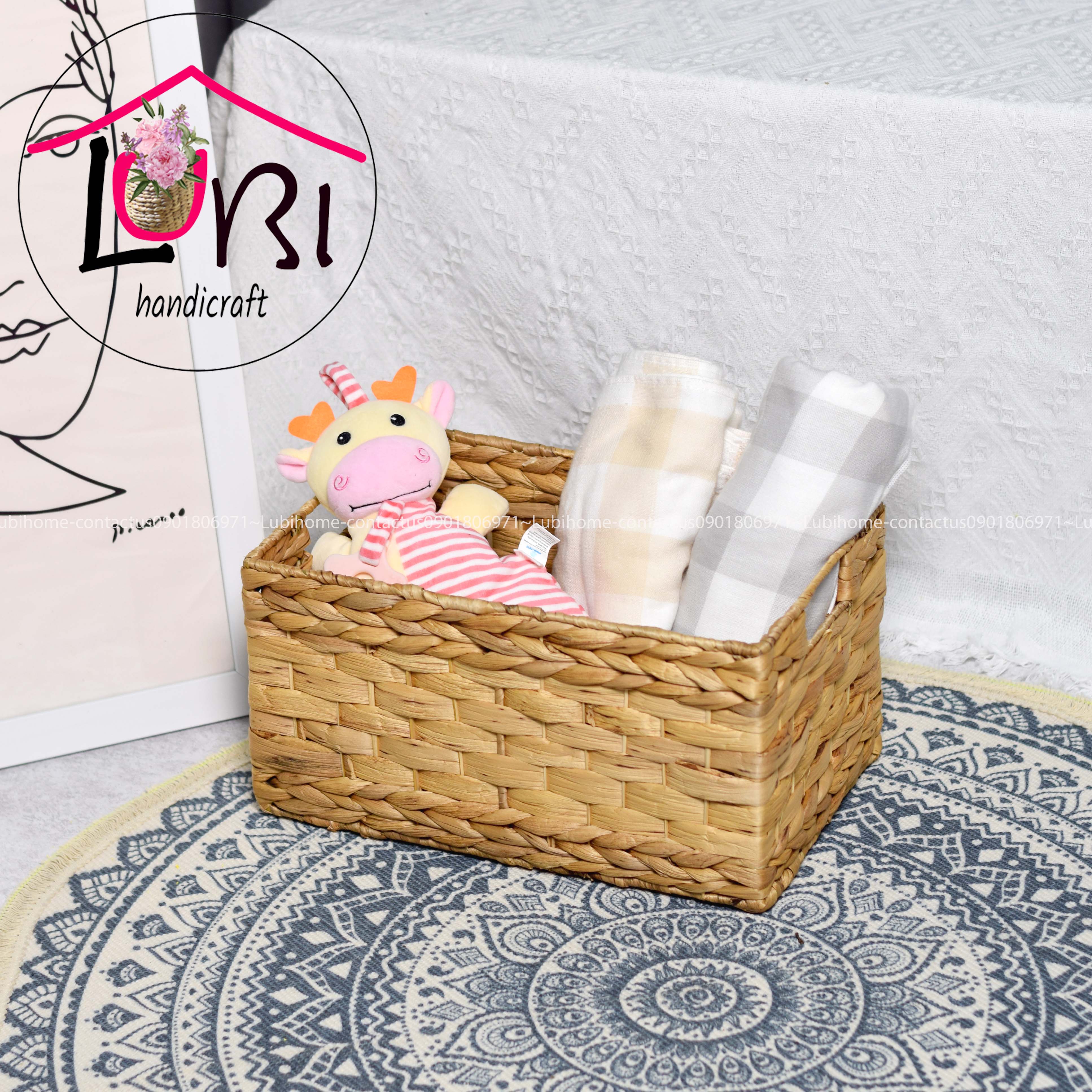 Lubihandicraft - Sọt đựng đồ lục bình hình chữ nhật bộ 3 - đơn giản, xinh xắn