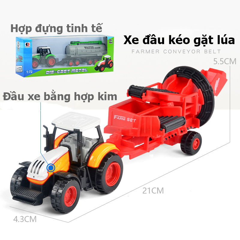 Đồ chơi xe kéo nông trại No.8807 đầu xe hợp kim mô phỏng vận chuyển, chở gỗ, máy gặt