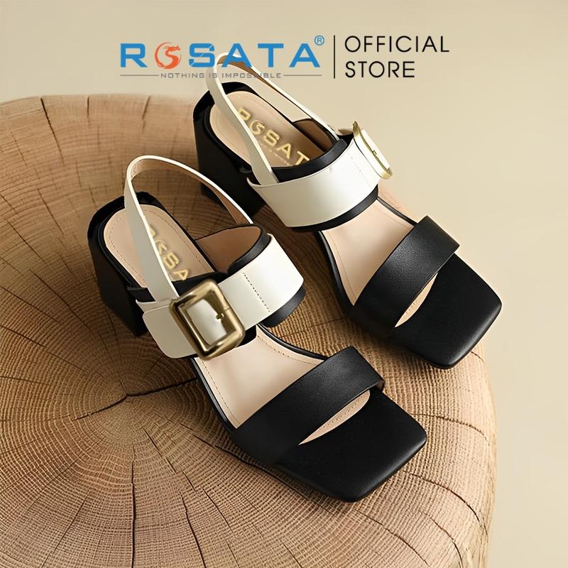 Giày sandal cao gót nữ ROSATA RO534 xỏ ngón mũi vuông quai hậu khóa cài gót vuông cao 5cm xuất xứ Việt Nam