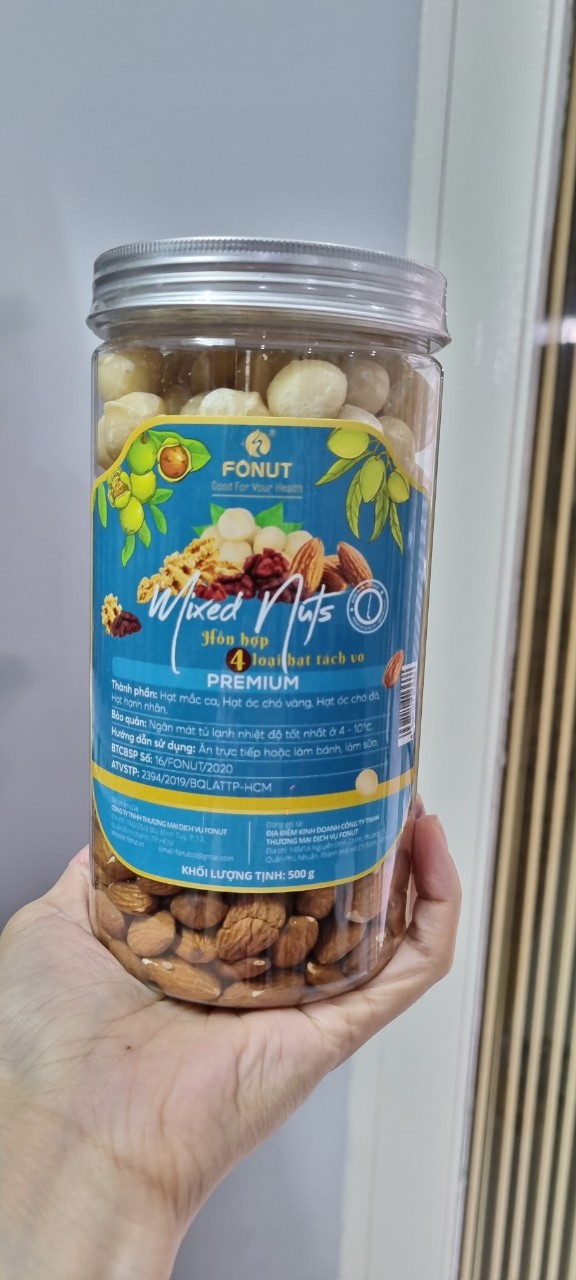 Hạt mix 4 loại hạt dinh dưỡng ( Hạt macca, óc chó vàng, óc chó đỏ, hạnh nhân )