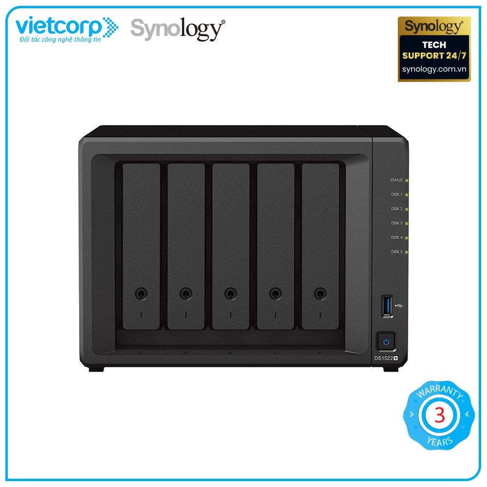 Thiết bị lưu trữ NAS Synology DS1522+ - Hàng chính hãng