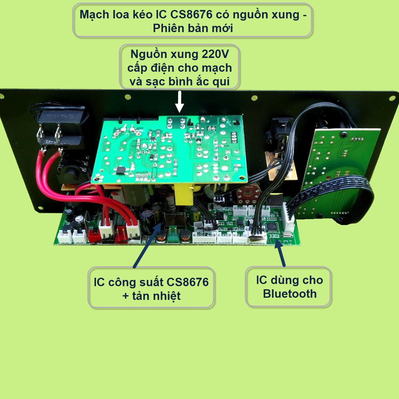 Mạch loa kéo CS8676 có nguồn xung cho loa kéo 3 tấc đơn hoặc 2.5 tấc đôi