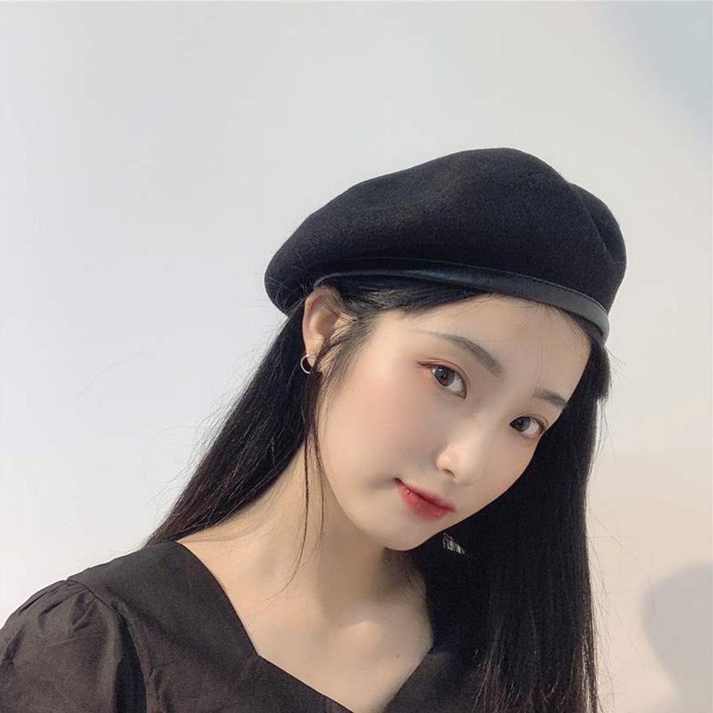 MŨ NỒI BERET NỮ ULZZANG MAXSHOPDOC NÓN DẠ VIỀN DA CÓ DÂY NỚI CHỈNH