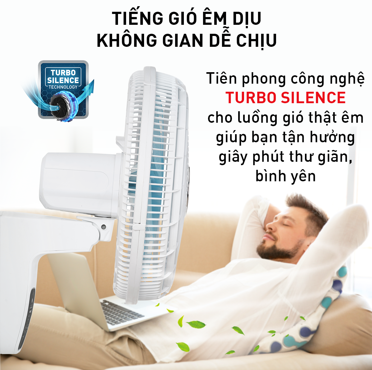 Quạt treo tường có điều khiển từ xa Tefal Turbo Silence VH677990 màu trắng- Hàng chính hãng