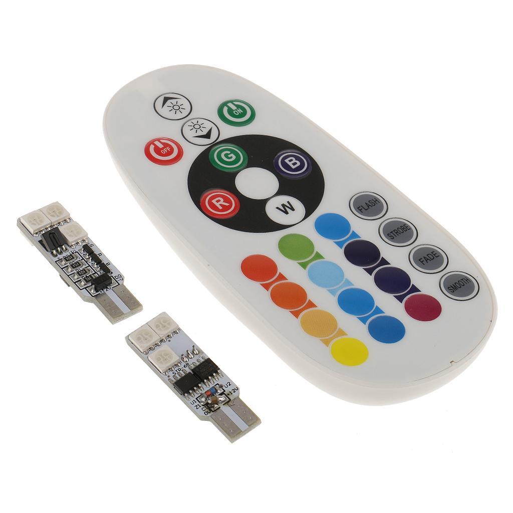 1 Pair 3-LED T10 5050 3SMD RGB Dome Car Reading Lamp Bulb & Remote Control