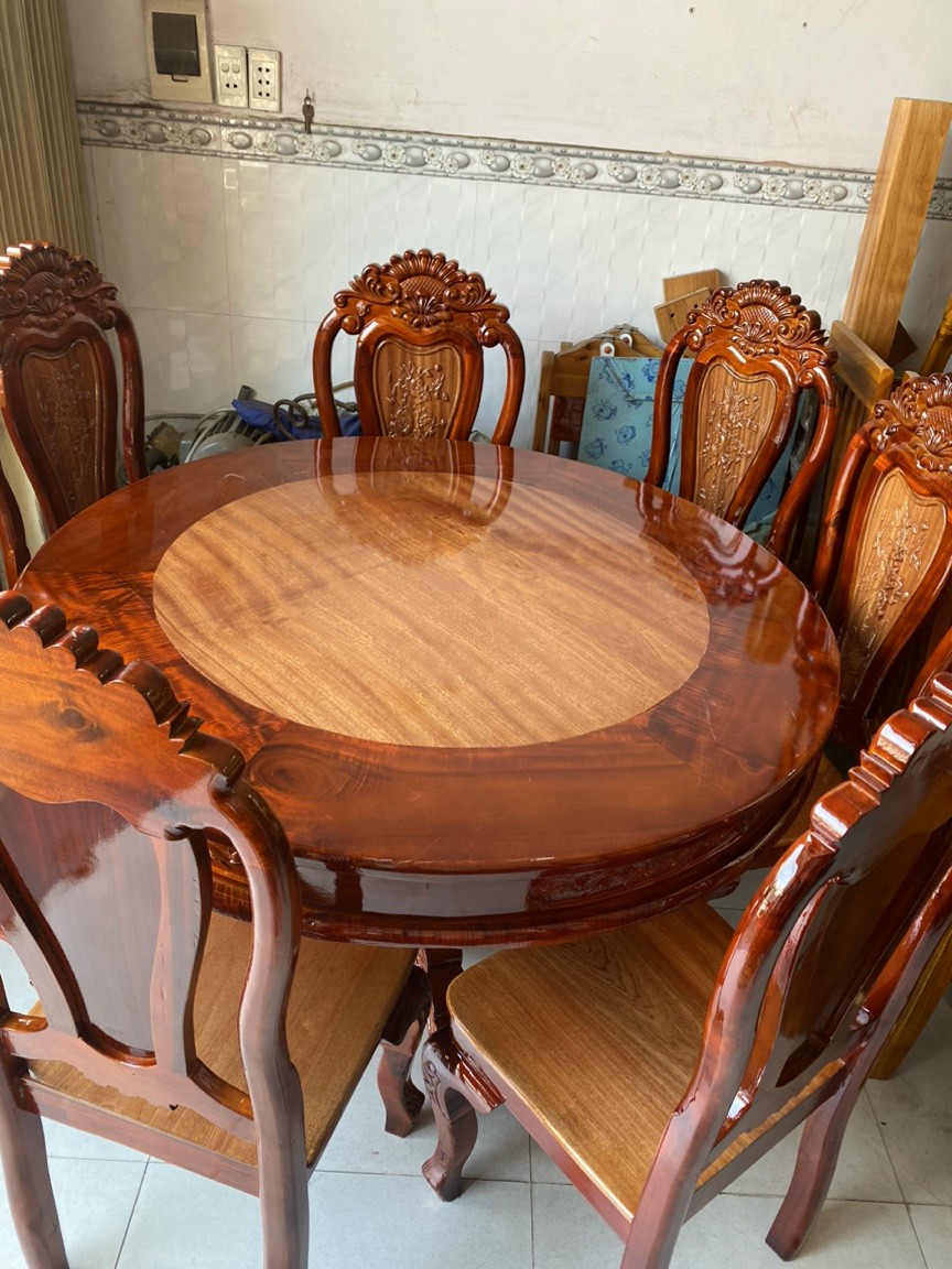 Bàn ăn tròn 8 ghế gỗ tràm hàng đẹp -Bộ bàn ăn 8 ghế sơn 2 màu mẫu mới