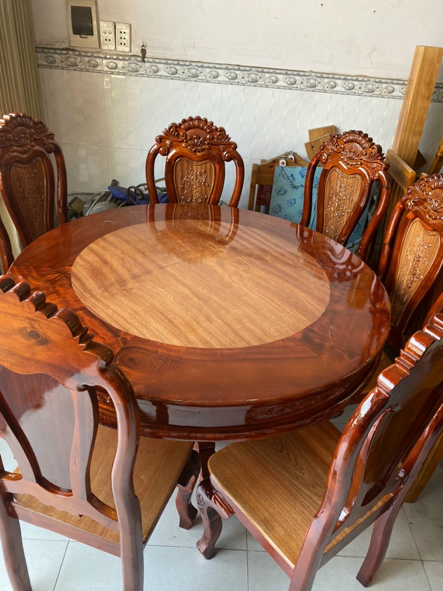 Bộ bàn ăn tròn 10 ghế gỗ tràm