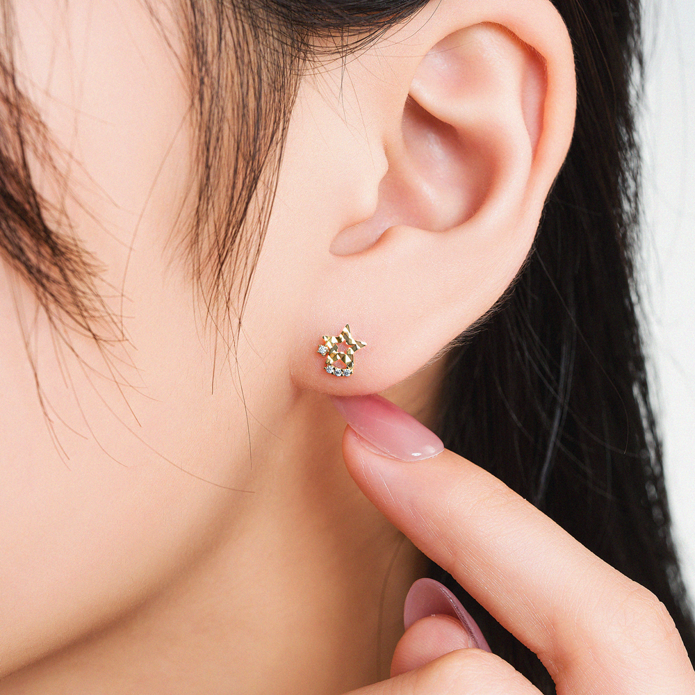Bông Tai Nữ Hoạ Tiết Hình Ngôi Sao Năm Cánh May Mắn Vàng 14K BTAM127 Huy Thanh Jewelry