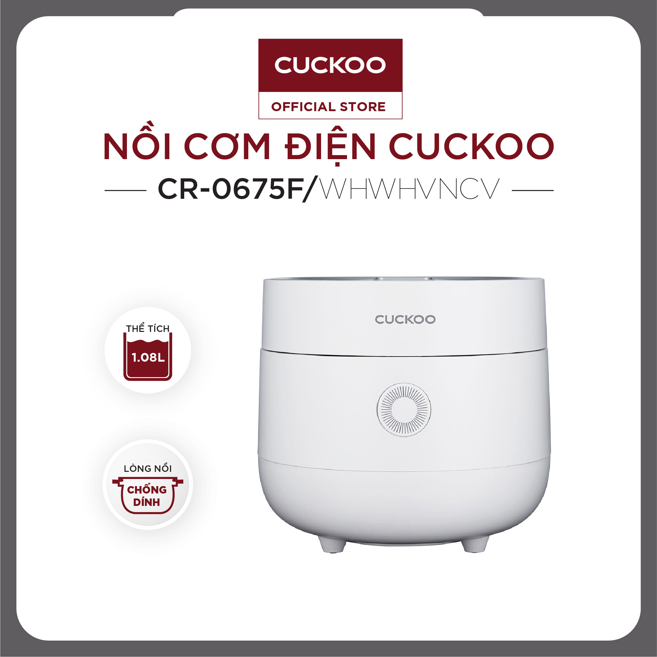 Nồi cơm điện Cuckoo CR-0675F 1,08L màu trắng - Hàng chính hãng