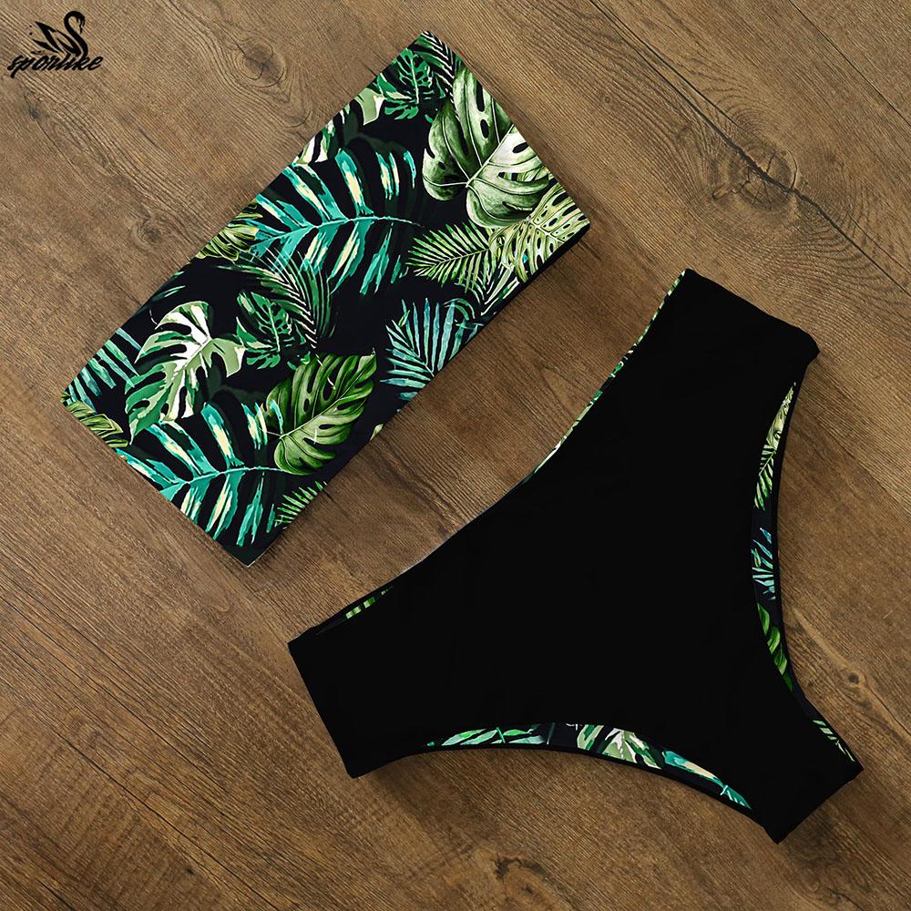 Bikini 2021 Đồ Bơi Đồ Bơi Nữ Váy In Hình Cao Cấp Bikini Bộ Chéo Lưng Bandeau Áo Tắm Nữ Mặc Đi Biển Biquini