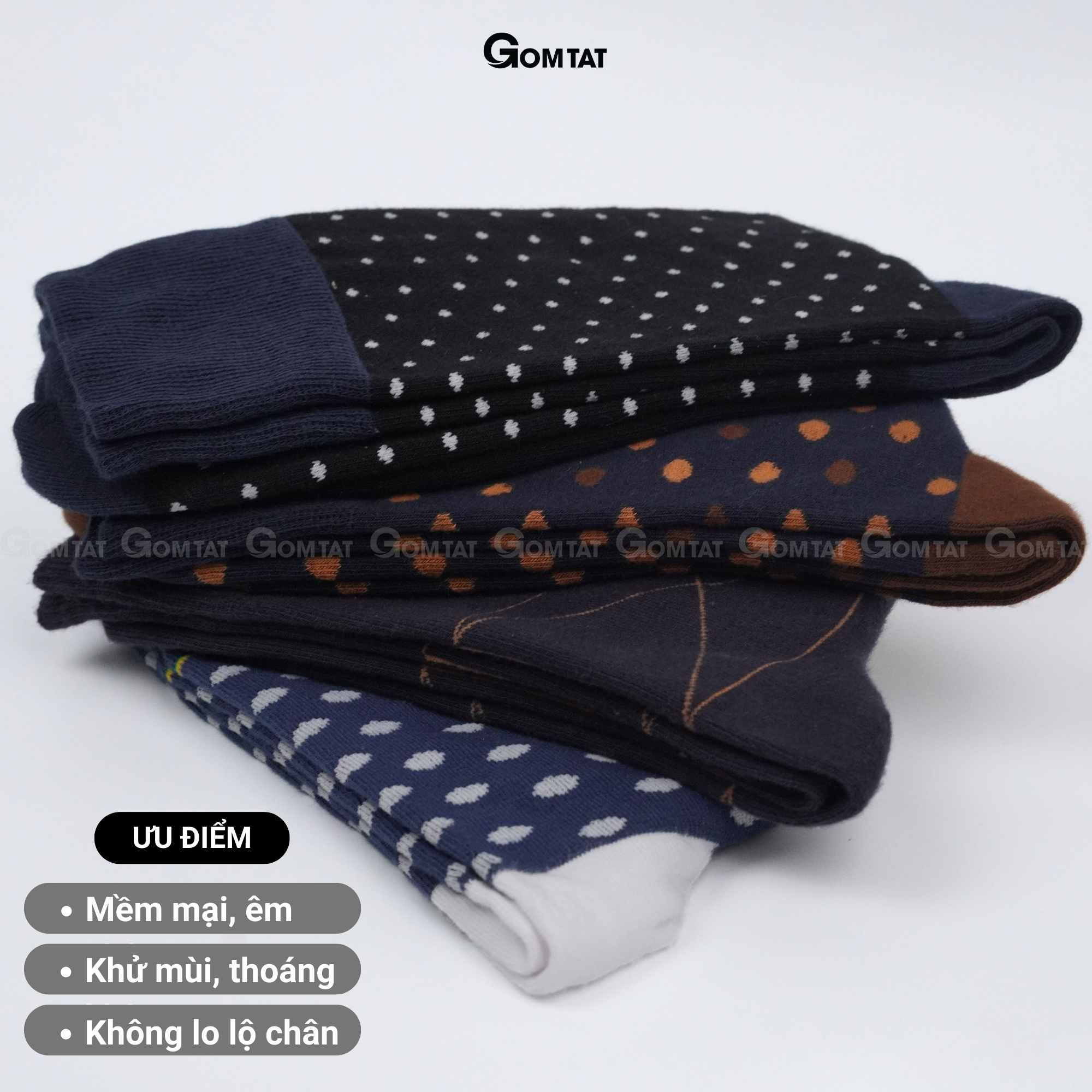 Hộp 4 đôi tất vớ nam đi giày tây công sở cổ cao GOMTAT mẫu MIX06, chất liệu cotton cao cấp thoáng khí - GOM-MIX06-CB4