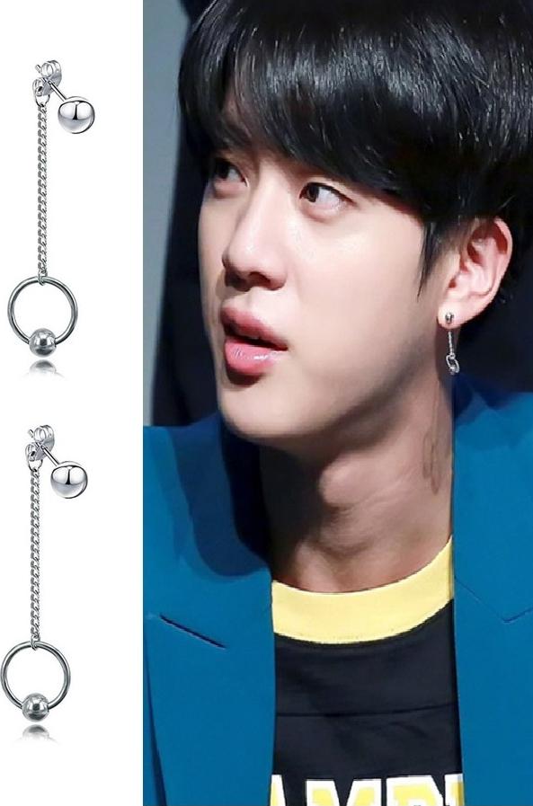 Bông tai sợi mắt xích mix vòng tròn nhỏ idol JIN BTS style unisex