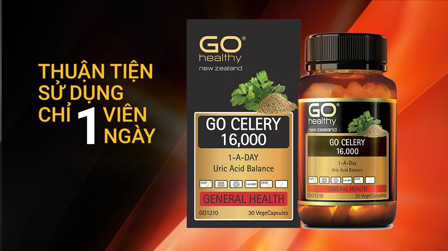 Viên gout nhập khẩu chính hãng New Zealand GO CELERY 16000mg giúp giảm các triệu chứng bệnh gút: giảm uric acid, làm giảm triệu chứng sưng đau do gut