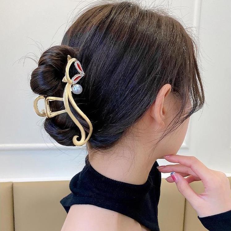 Kẹp tóc càng cua kim loại hình Hồ ly đính ngọc sang chảnh