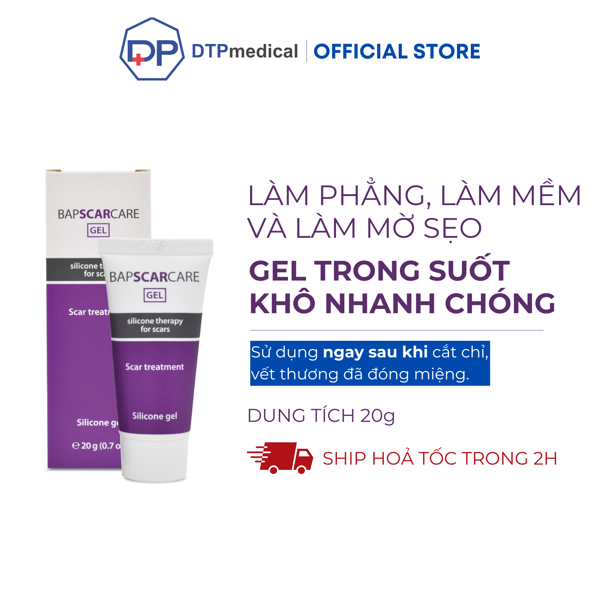 Kem giúp giảm sẹo lồi, sẹo phì đại, sẹo bụng sau phẫu thuật - Bapscarcare (Tuýp 20g)