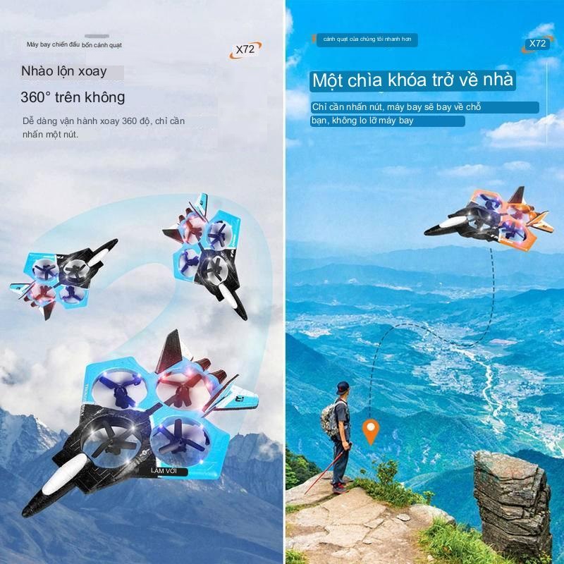 Máy bay điều khiển từ xa đồ chơi drone rc bằng xốp phản lực 4 mô tơ pin sạc, quà tặng sinh nhật cho bé