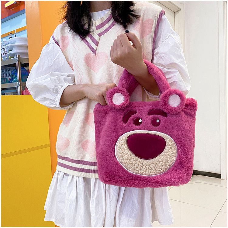 Túi Gấu Dâu Lotso Xách Tay Đeo Vai, Túi Tote Gấu Dâu Size Vừa