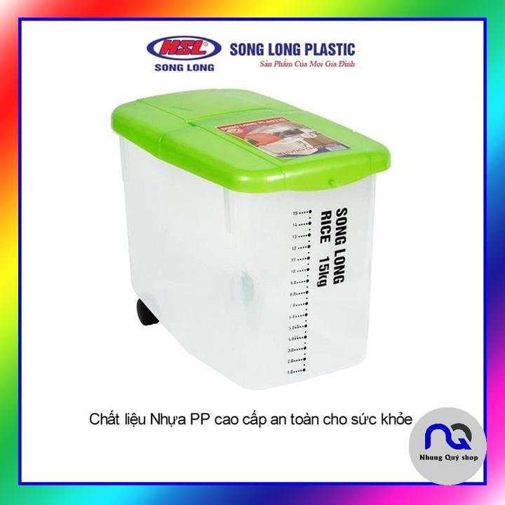 Thùng đựng gạo có nắp nhựa cao cấp, có bánh xe Song Long Plastic size 10kg và 15kg