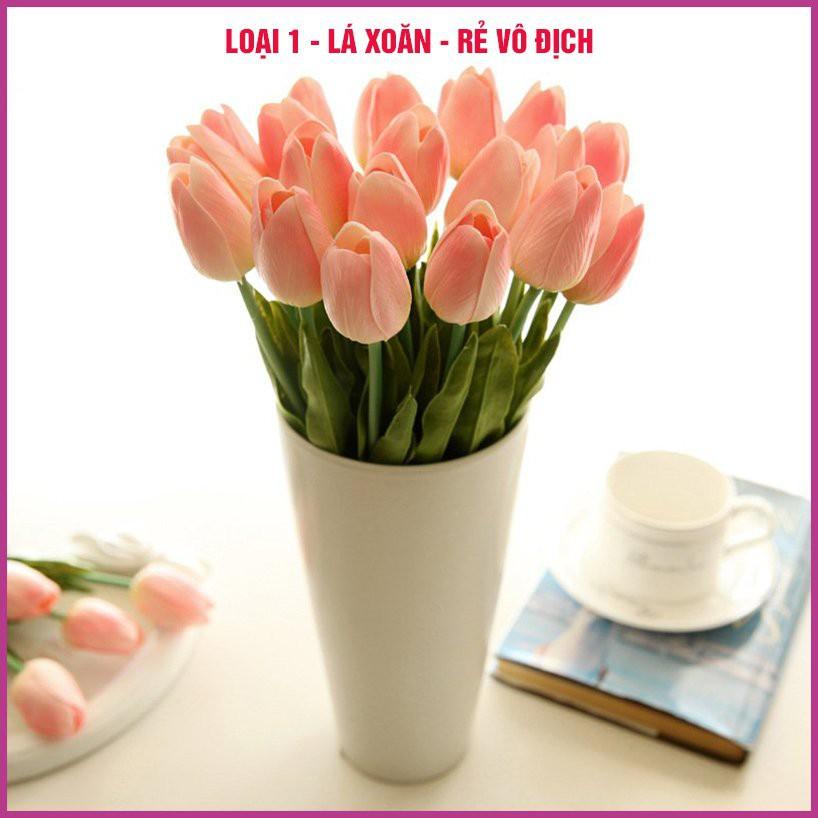 Siêu rẻ-Loại 1 lá xoăn-Hoa giả-Hoa tulip giả bằng nhựa PU cao su cao cấp như thật - Trang trí nội thất, phòng