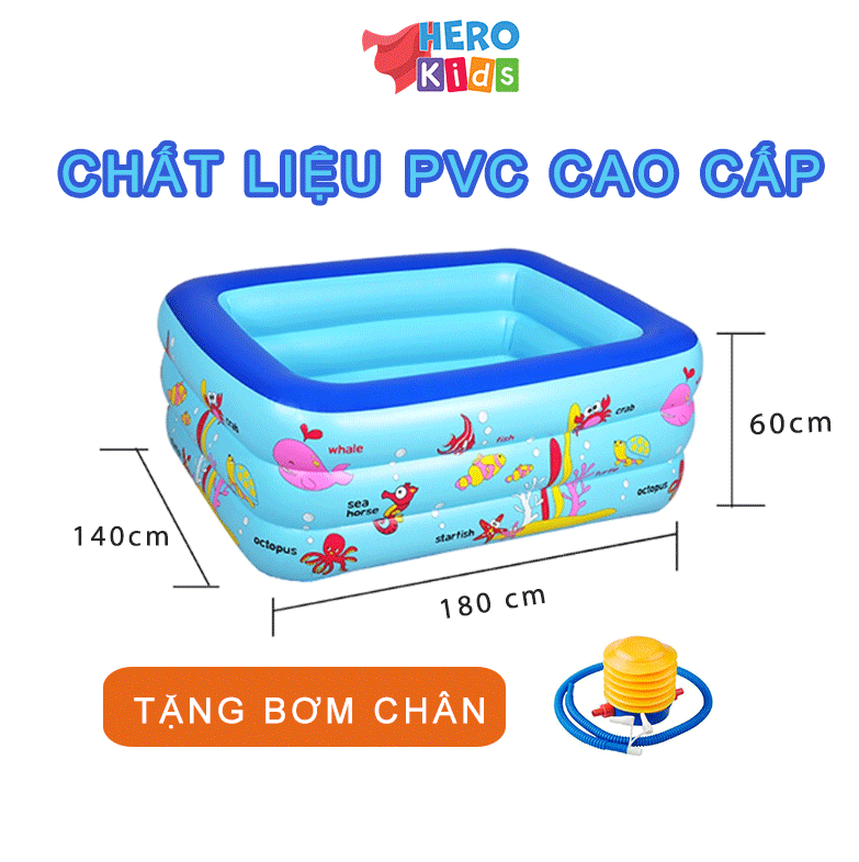 Bể bơi cho bé 1m8, hồ bơi phao trẻ em HERO KIDS loại dày, chất liệu PVC cao cấp