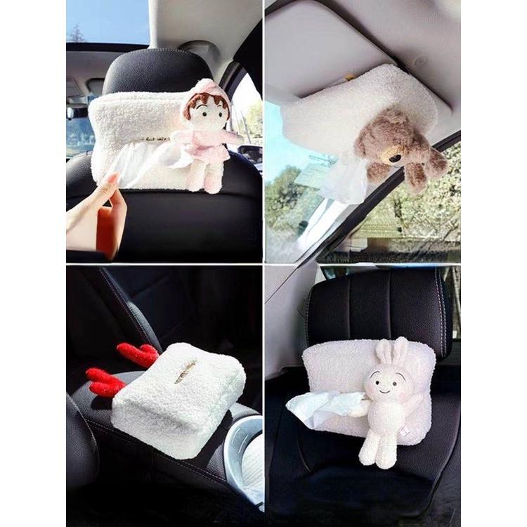 Hộp Đựng Khăn Giấy Gắn Hộp Tỳ Tay Xe Hơi Bằng Nhung Hình Gấu Trắng Dễ Thương