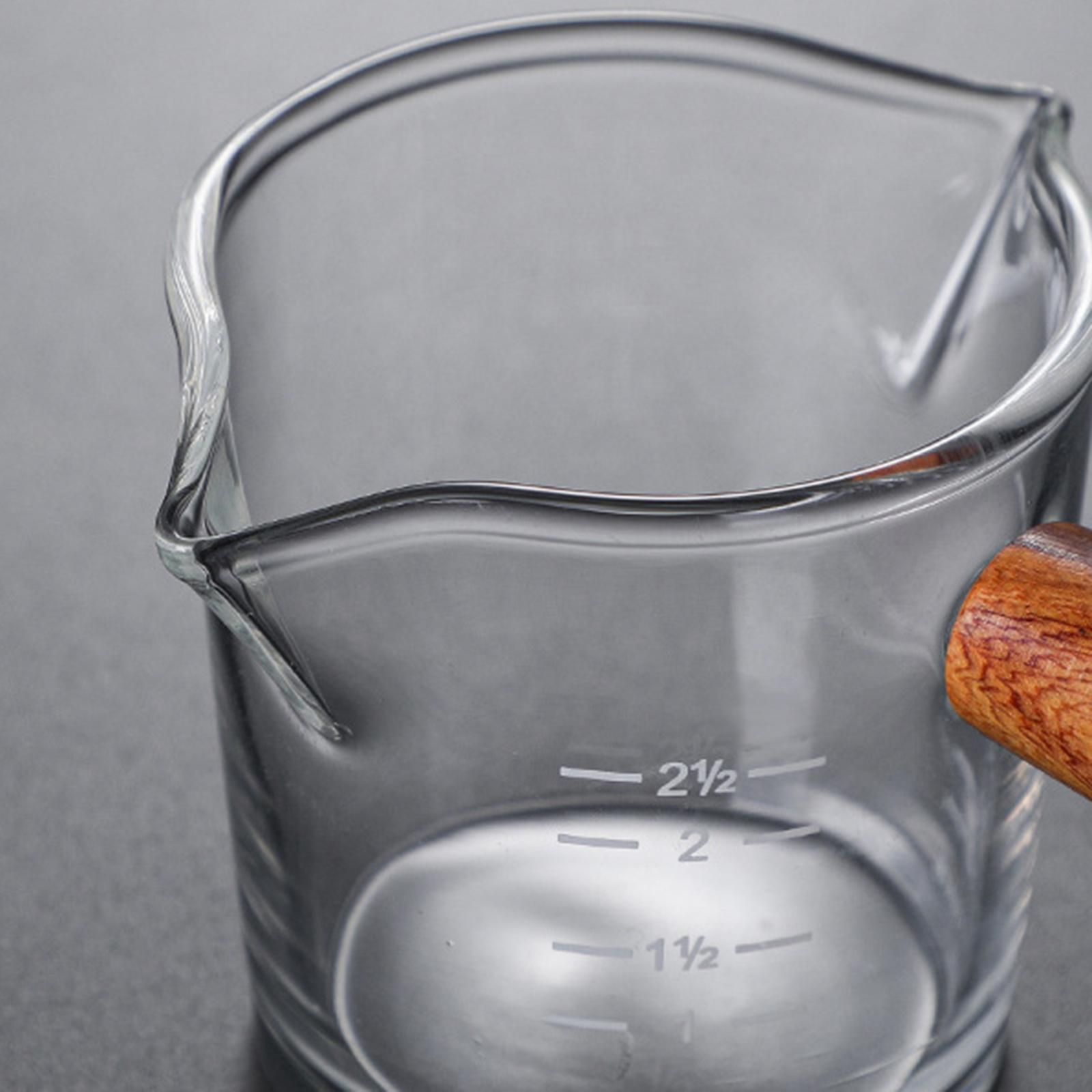 2x Clear Double Measuring Cup with Wooden Handle for Barista Sauce Milk