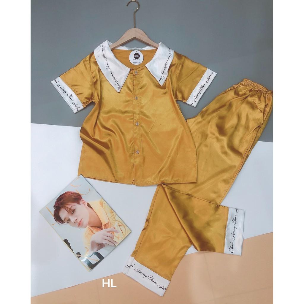 bộ Lụa Pizama Áo Cộc Quần Dài phối pijama lụa satin