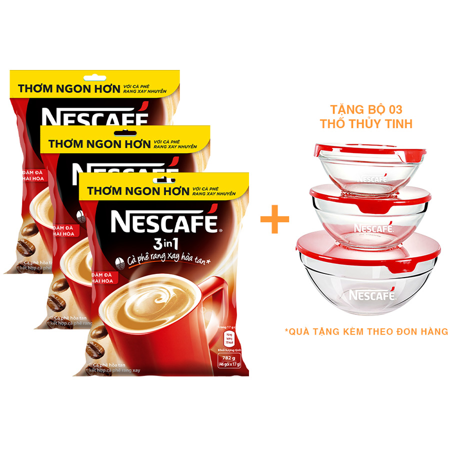 Combo 3 cà phê rang xay hòa tan Nescafé 3in1 Vị Nguyên Bản