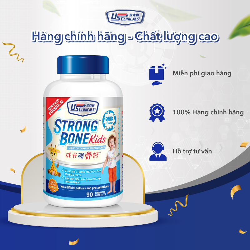 Viên Nhai Bổ Sung Calcium Carbonate, Vitamin D3 Cho Trẻ Em Giúp Cấu Trúc Xương, Khớp, Răng Chắc Khỏe US Clinicals - 90 Viên