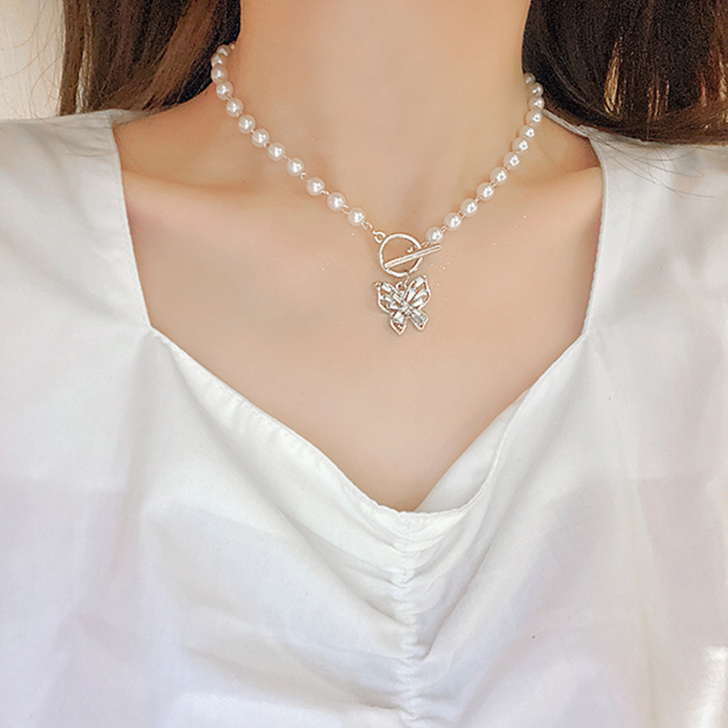 Vòng cổ dây chuyền ngọc trai zircon cánh bướm đính đá